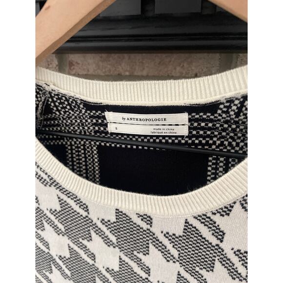 Anthropologie Bailey Houndstooth Crewneck Sweater Womens Small White Windowpane - Picture 8 of 10